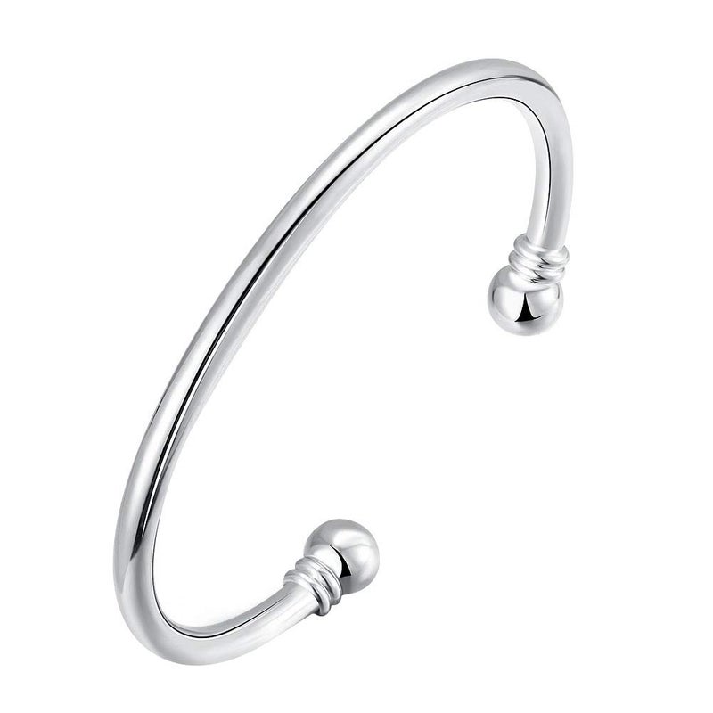 Cutesmile 925 Sterling Silver Bangle Bracelet, Fashion Simple Open Bangles Two Bead Cuff Jewelry for Men Women - Image 1